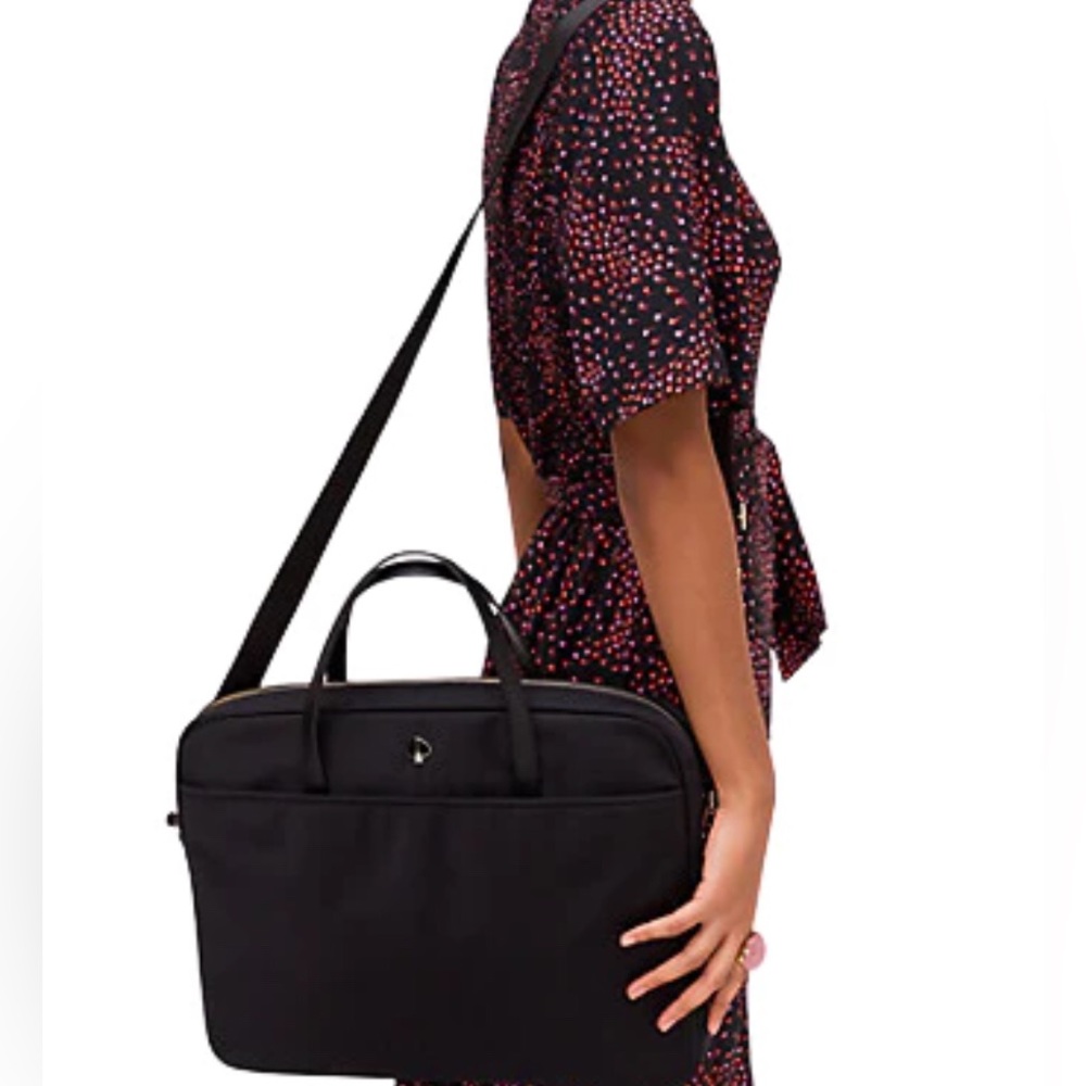 kate spade Black Nylon Laptop Tote with Silver Spade Logo - Picture 8 of 9